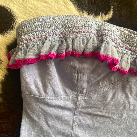 S 🔖 FREE PEOPLE Tube Top Crop Top Purple Blue Ruffle Crochet  OB925036 $68 - Picture 3 of 8